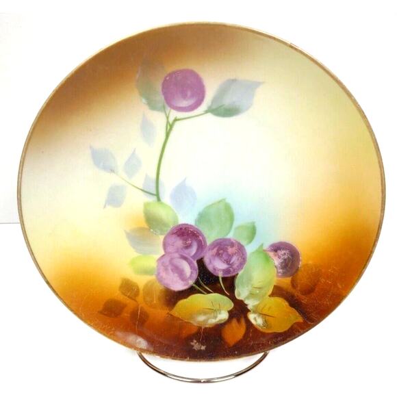 Vintage Meito China Hand Painted Plate Plums Floral Gold Border 8” Japan Made - Picture 5 of 6